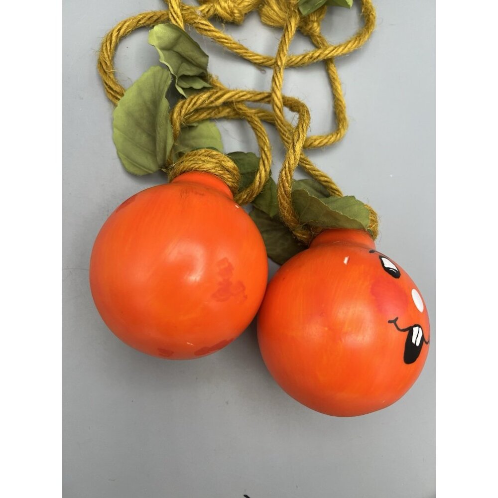 VTG Polish Halloween Pumpkin Glass Electric Light Bulbs Ornament Poland Raffia - Picture 4 of 13